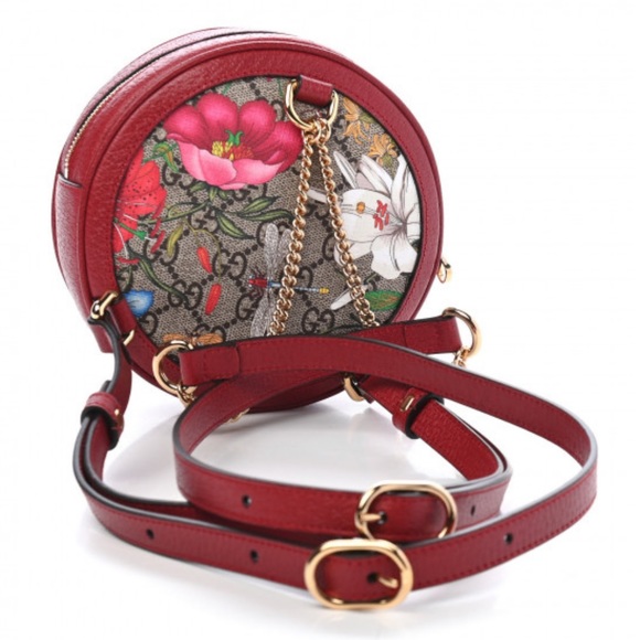 Gucci GG Supreme Monogram Web Flora Mini Ophidia Round Backpack in Red - Picture 2 of 6
